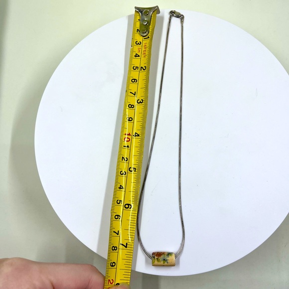 925 Sterling Silver Italy Vintage Wooden Hand Painted Dloral Bead Necklace - Picture 6 of 6